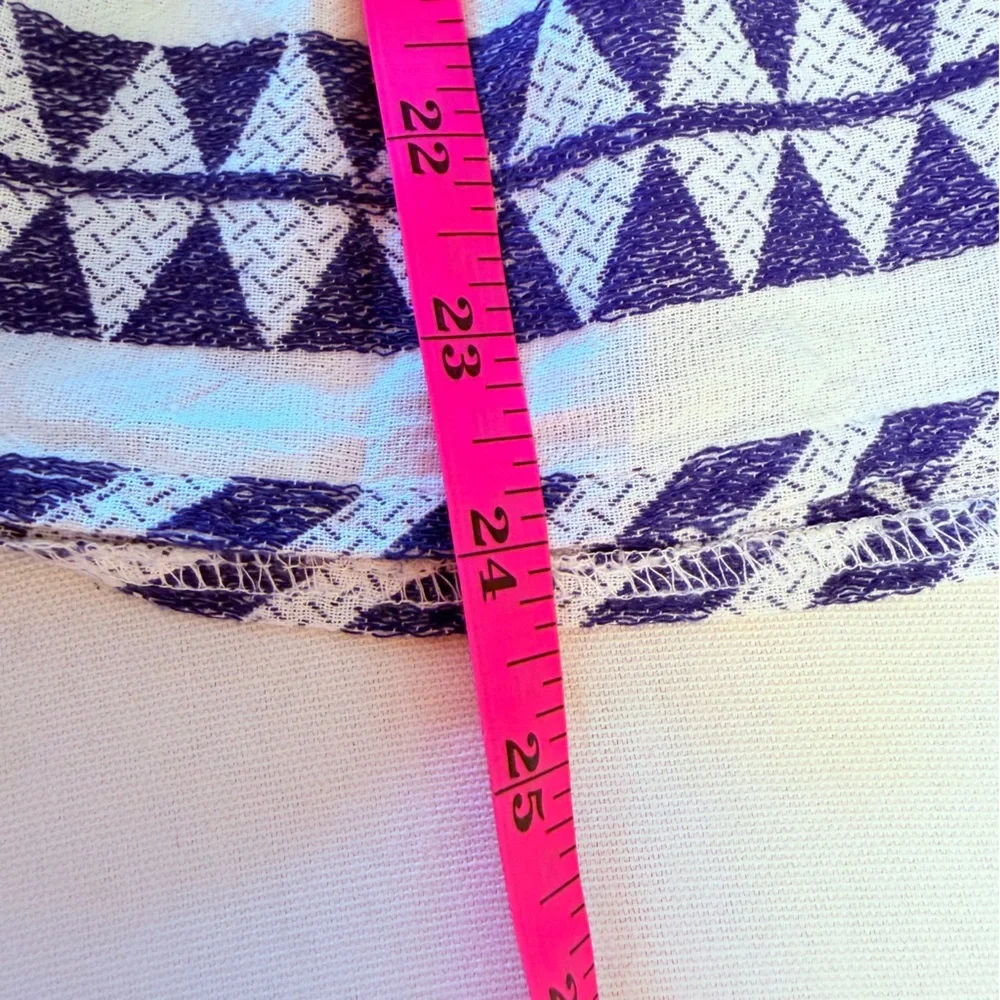 Jun & Ivy Cotton Mediterranean Blue White Notch V Neck Ruffle Hem Bohemian Top M - Picture 9 of 9